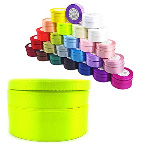 Satinband Schleifenband Dekoband Band Bastelband Geschenkband Nähband Zierband Satin Neon Gelb Neongelb 0,18€/M (Neon-Gelb, 12) von Sepkina