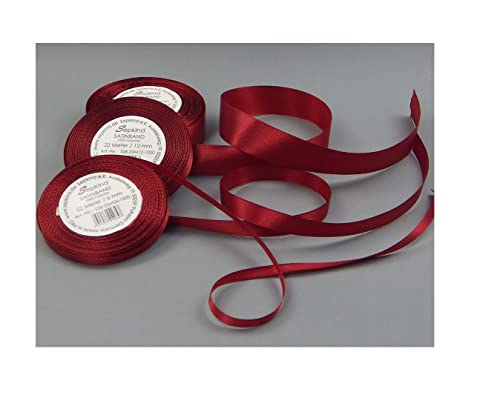 Sepkina Satinband Schleifenband Dekoband Band Bastelband Geschenkband Nähband Zierband Satin Dunkelrot Weinrot Bordeaux (12 mm) von Sepkina