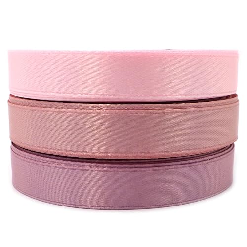Set 3 Farben im rosa-Design Satinband Schleifenband Dekoband Band Bastelband Zierband Satin Rosa Altrosa Puderrosa (12 mm/Breite) von Sepkina