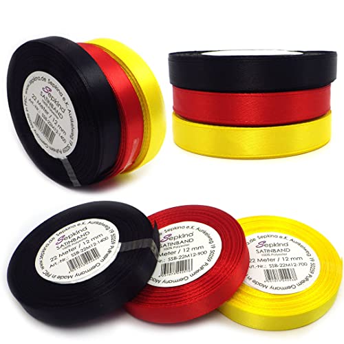 Set Deutschland Satinband Schleifenband Dekoband Band Bastelband Zierband Satin Schwarz Rot Gelb (12 mm, Schwarz Rot Gelb) von Sepkina