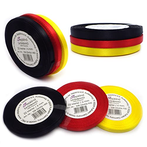 Set Deutschland Satinband Schleifenband Dekoband Band Bastelband Zierband Satin Schwarz Rot Gelb Gold (6 mm, Schwarz Rot Gelb) von Sepkina