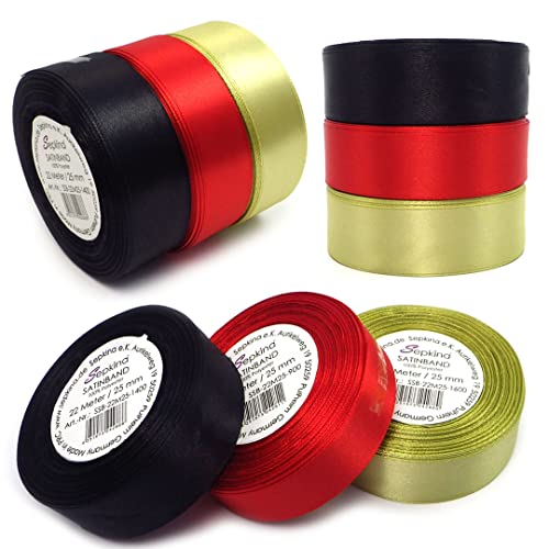 Set Deutschland Satinband Schleifenband Dekoband Band Bastelband Zierband Satin Schwarz Rot Gold (25 mm, Schwarz Rot Gold) von Sepkina