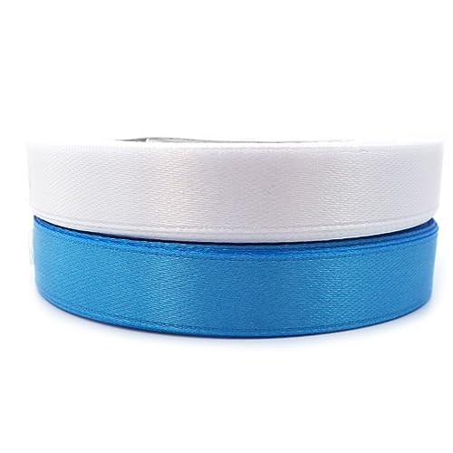 Set Satinband Schleifenband Dekoband Band Bastelband Zierband Satin Aqua Blau und Schnee Weiss (12 mm/Breite) von Sepkina