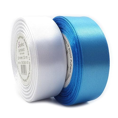 Set Satinband Schleifenband Dekoband Band Bastelband Zierband Satin Aqua Blau und Schnee Weiss (25 mm/Breite) von Sepkina