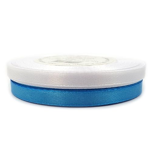 Set Satinband Schleifenband Dekoband Band Bastelband Zierband Satin Aqua Blau und Schnee Weiss (6 mm/Breite) von Sepkina