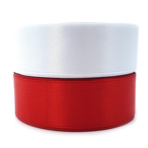 Set Satinband Schleifenband Dekoband Band Bastelband Zierband Satin Rot und Schnee Weiss (25 mm/Breite) von Sepkina