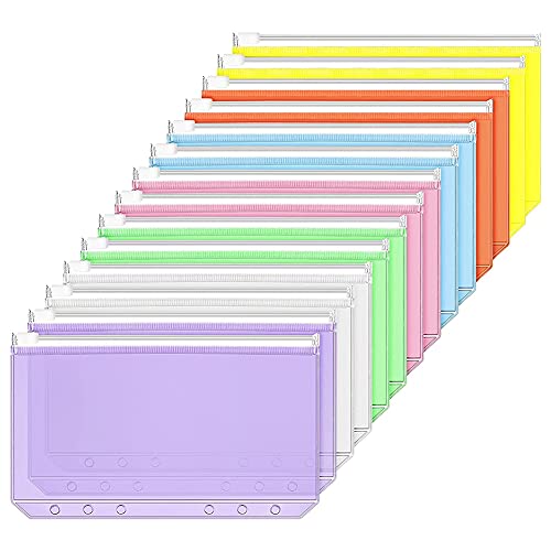 Seprendi 14 Stück Ordnertaschen A6 Größe 6 Löcher Binder Reißverschluss Ordner Wasserdicht PVC Lose Blätter für 6-Ringbuch Notebook von Seprendi