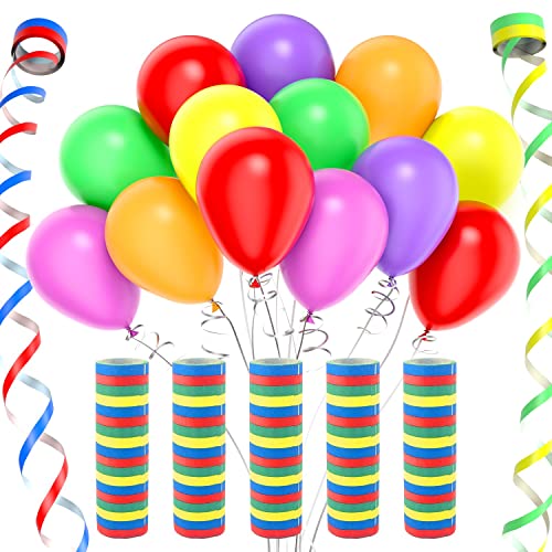 Septeamay 5 Rollen Luftschlangen Regenbogen + 30pcs Luftballons, Luftschlangen 4m mit je 18 Abrisse, Bunte ballons in 6 Farben, Kindergeburtstag Deko Geburtstagsdeko für Geburtstag, Party, Karneval von Septeamay