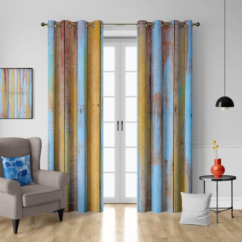 Thermovorhang Kälteschutz Blau Gelb Wohnzimmer Vorhänge, Schwere Und Blickdichte Gardinen,Thermovorhang Kälteschutz Mit Ösen Blackout Curtains,2Er Set132X160 von Septem