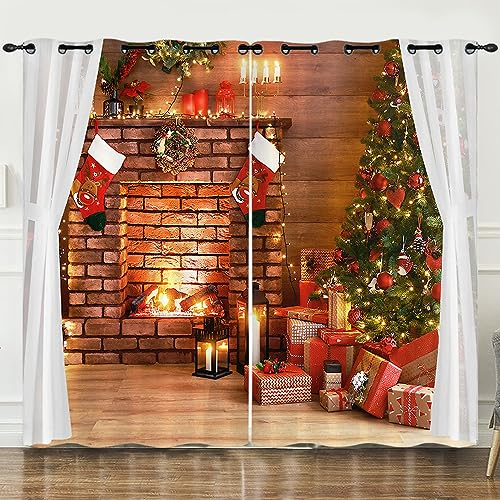 Thermovorhang Kälteschutz Weihnachten Wohnzimmer Vorhänge, Schwere Und Blickdichte Gardinen,Thermovorhang Kälteschutz Mit Ösen Blackout Curtains,2Er Set140X175 von Septem