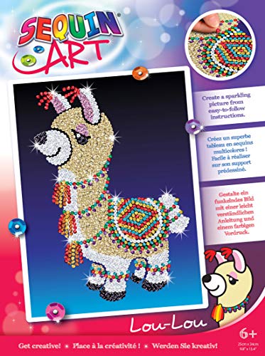 MAMMUT 8011801 - Sequin Art Paillettenbild Lama, Steckbild, Komplettset mit Styropor-Rahmen, Bildvorlage, Pailletten, Steckstiften, Anleitung, Bastelset für Kinder ab 6 Jahre von Sequin Art