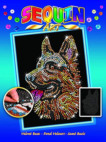 MAMMUT 8041807 - Sequin Art Paillettenbild Schäferhund, Steckbild, Bastelset mit Styropor-Rahmen, samtige Bildvorlage, Pailletten, Steckstiften, Anleitung, für Kinder ab 8 Jahre von Sequin Art