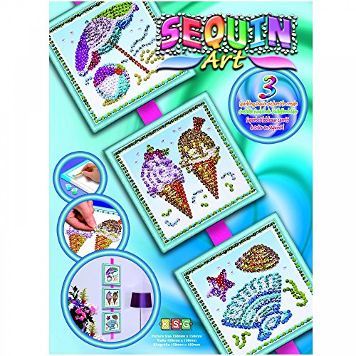 MAMMUT 8051418 - Sequin Art Seasons Paillettenbild, Sommer, Steckset mit 3 Styropor-Rahmen, 3 Bildvorlagen, Farbband und weiterem Zubehör, Bastelset für Kinder ab 6 Jahre von Sequin Art