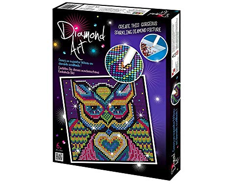 MAMMUT 8181609 - Diamond Art Bastelset, Eule, Komplettset mit Styropor-Unterlage, Bildvorlage, Strass-Steinchen, Stift und weiterem Zubehör, Kreativset für Kinder ab 8 Jahre von Sequin Art