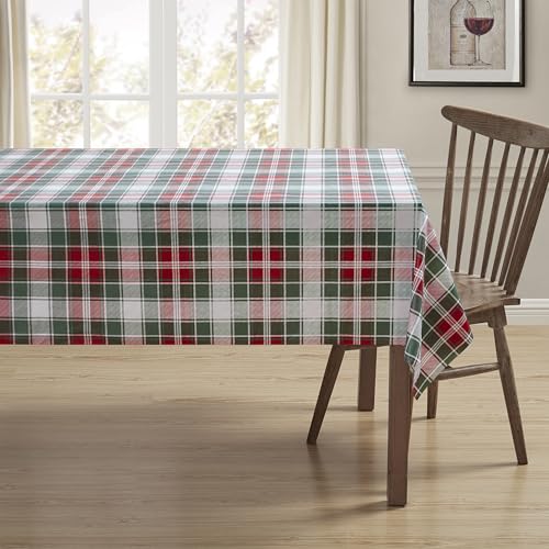 Serafina Home Weihnachtliche Vinyl-Tischdecke mit Flanellrückseite: wiederverwendbare Tischdecke (Holiday Plaid, 132,1 x 177,8 cm) von Serafina Home