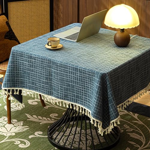 Rustikale Karierte Tischdecke im chinesischen Retro-Stil aus Baumwolle und Leinen, geeignet for Küche, Restaurant, Garten und Party(Blu,65 * 65CM) von Serchou