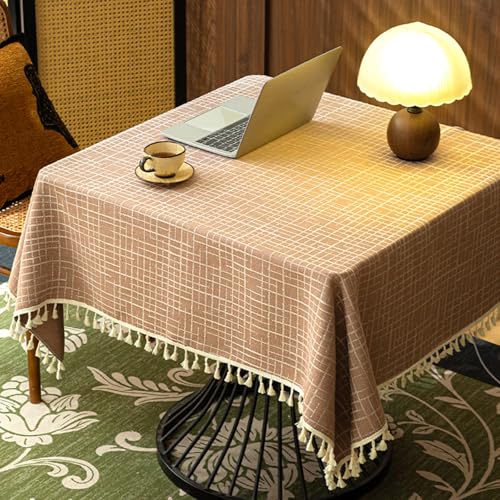 Rustikale Karierte Tischdecke im chinesischen Retro-Stil aus Baumwolle und Leinen, geeignet for Küche, Restaurant, Garten und Party(Brown,65 * 65CM) von Serchou