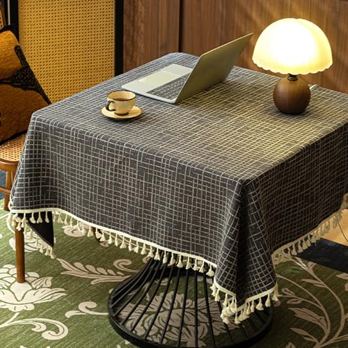 Rustikale Karierte Tischdecke im chinesischen Retro-Stil aus Baumwolle und Leinen, geeignet for Küche, Restaurant, Garten und Party(Dark Gray,65 * 65CM) von Serchou