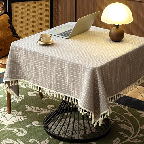 Rustikale Karierte Tischdecke im chinesischen Retro-Stil aus Baumwolle und Leinen, geeignet for Küche, Restaurant, Garten und Party(Light Gray,65 * 65CM) von Serchou