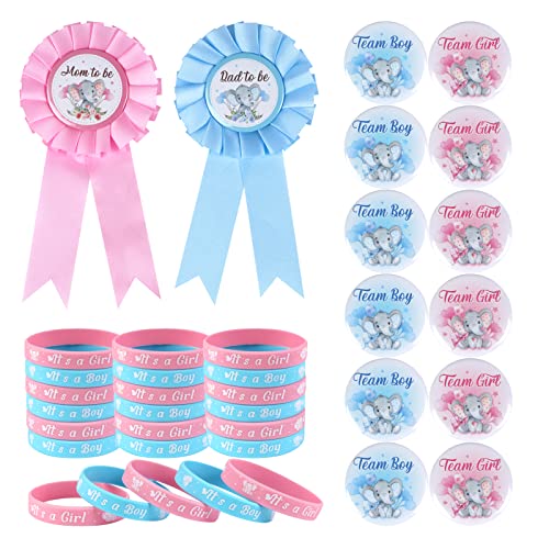 Elefant Gender Reveal Party Favors, Daddy zu sein Mom zu sein Weißblech Anstecker, Geschlecht Reveal Button Silikon Armbänder für Baby Shower Team Boy Team Girl Gender Reveal Party Favors von Serencatcher