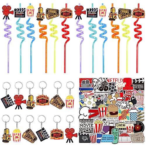 Movie Night Party Favors, 12 Pack Movie Night Keychains, Movie Night Crazy Strohhalme und Aufkleber für Movie Theme Geburtstag Party Dekorationen Party Supplies Crazy Birthday Party Favors von Serencatcher