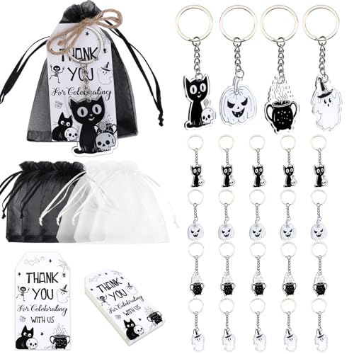 Serencatcher Halloween-Schlüsselanhänger, Partyzubehör, schwarz-weiß, Halloween-Geister-Schlüsselanhänger, Geschenkanhänger, Organzabeutel und Bindfaden, für Babypartys, Happy Boo Day, gruselige Serencatcher Halloween-Schlüsselanhänger, Partyzubehör, schwarz-weiß, Halloween-Geister-Schlüsselanhänger, Geschenkanhänger, Organzabeutel und Bindfaden, für Babypartys, Happy Boo Day, gruselige von Serencatcher