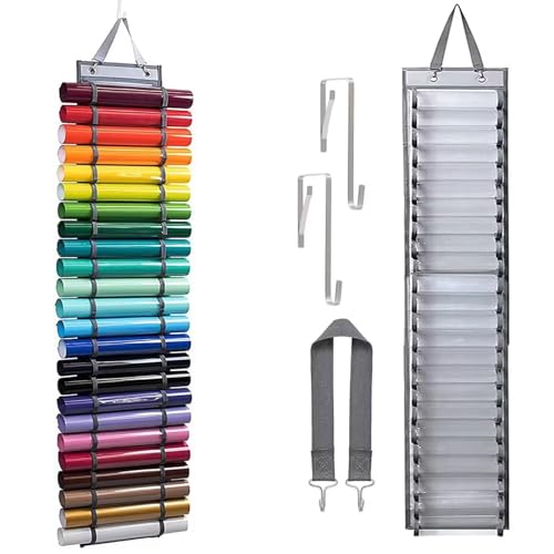 Serenelight Vinyl-Aufbewahrungsregal mit 24 Fächern,Vinyl Rollen Organizer, Vinyl Rollenhalter, Hängetasche für Aufbewahren Wärmeübertragung, Papier, Geschenkpapier, Kreuzstich-Stickerei (Grau) von Serenelight