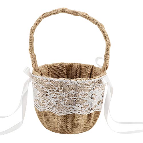 Flower Girl Baskets Linen Cotton and Linen Lace Material Wedding Flower Basket Girl Basket White Flower Basket for Wedding von Serlium