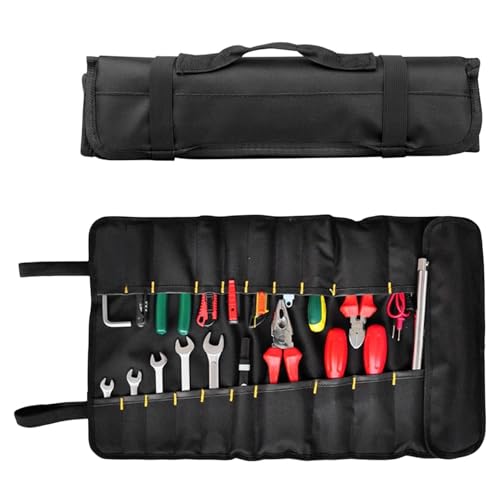 Werkzeug-Rolltasche, tragbar, Segeltuch, multifunktionale Werkzeug-Organisation, Rolltasche, mehrere Taschen für Holzbearbeitungshämmer, Zangen, Schraubendreher (Black) von Serlium