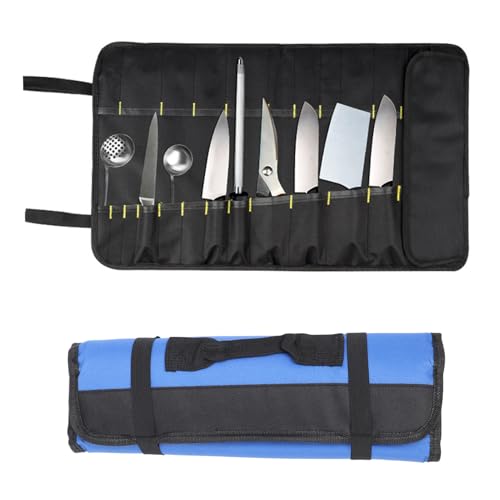 Werkzeug-Rolltasche, tragbar, Segeltuch, multifunktionale Werkzeug-Organisation, Rolltasche, mehrere Taschen für Holzbearbeitungshämmer, Zangen, Schraubendreher (Blue) von Serlium