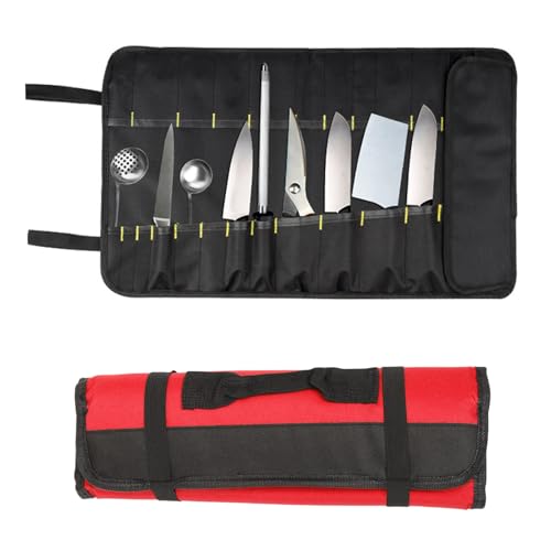 Werkzeug-Rolltasche, tragbar, Segeltuch, multifunktionale Werkzeug-Organisation, Rolltasche, mehrere Taschen für Holzbearbeitungshämmer, Zangen, Schraubendreher (Red) von Serlium