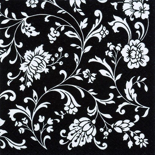 20 Servietten Blumenranken schwarz-weiß/Blumen/Ornamente 33x33cm von Servietten Blumen