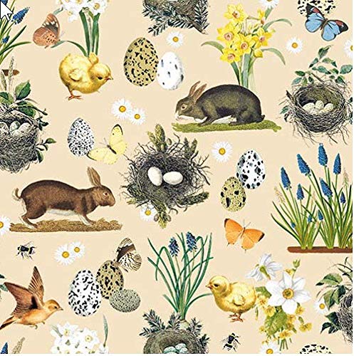 20 Servietten Vintage Osterdesign beige als Tischdeko für den Frühling und Ostern und zum Basteln mit Decoupage 33x33cm von Servietten Frühling