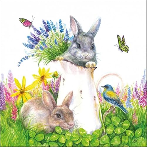 20 Servietten Hasen erfreuen sich am Frühling |Tiere | Ostern | Frühling | Sommer | Tischdeko 33x33cm von BYUP