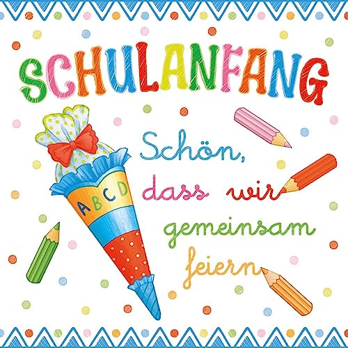 20 Servietten Einschulung Junge blau pastell als Tischdeko Deko Schuleinführung Schule mit Zuckertüte und ABC. Deko Schulanfang Jungen Schulkind 2024 mit Spruch 33x33cm von Serviettenshop