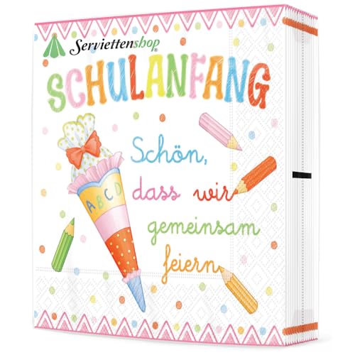 20 Servietten Einschulung Mädchen rosa pastell als Tischdeko Deko Schuleinführung Schule mit Zuckertüte und ABC. Deko Schulanfang Mädchen Schulkind 2024 mit Spruch 33x33cm von Serviettenshop