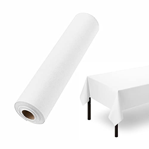 Servietto Einweg-Tischdecke für rechteckigen Tisch, leinenähnliche weiße Papiertischdecke für Esstisch, Party, Hochzeit oder Veranstaltung, 139,7 cm B x 24,4 m L von Servietto