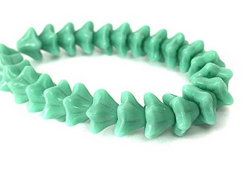 Böhmische Glasperlen Flower Beads 9x6mm in Aqua - 25 Stück von Sescha