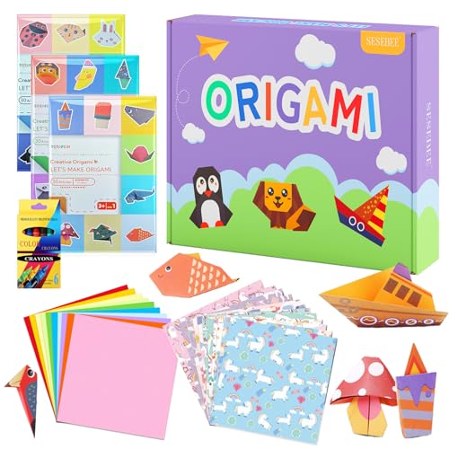240 Blätter Origami-Papier-Set für Kinder, 6x6 Zoll doppelseitiges farbiges quadratisches Faltblatt-Set mit 90 Tiermustern und Origami-Buch, Kunst- und Bastelbedarfsgeschenk für 3+ Mädchen Jungen von SeseBee