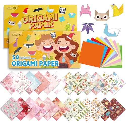 300 Blatt Origami-Papier-Set für Kinder,5.9x5.9 Zoll-200 Blatt Papier in 10 Farben,100 Blatt Papier mit Cartoon und Sakura Aufdruck,mit Anleitungsbuch für 30 Origami-Projekte,Bastelgeschenk für Kinder von SeseBee