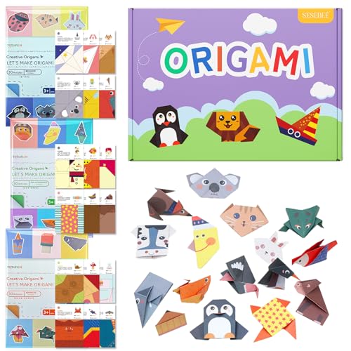 Origami-Set Für Kinder, 90 Blätter Origami-Papier, 3 Verschiedene Schwierigkeitsstufen Mit Tutorial-Anweisungen, Kinderhandwerk, Anleitungsbuch Für Origami, Für 3+ Mädchen Jungen Origami-Geschenke von SeseBee