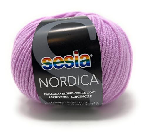 SESIA Garn "Nordica", 50 g, 125 m, 100 % extrafeine Merinowolle, einlaufsicher, Nadelstärke 4-4,5 (089 Flieder) von Sesia