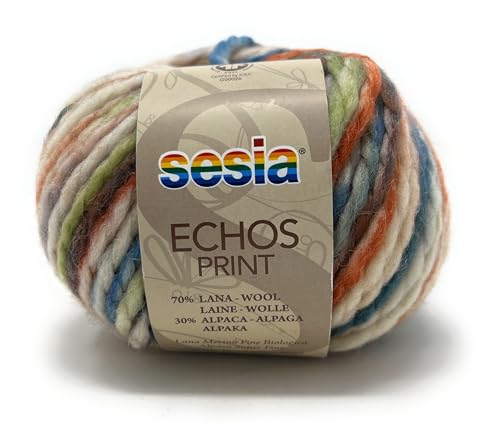 Sesia ECHOS PRINT Garn 50 g Knäuel 50 m 70 % Schurwolle kbA 30 % Alpaka Eisen 7-8 (6558 Camuflage) von Sesia