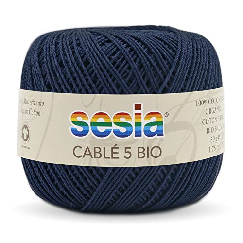 Sesia Garn Cable' 5 Bio-Knäuel, 50 g, 215 m, Nadeln 2-2,5 cm, Häkelnadel 1,25, 100 % Bio-Baumwolle (0884 Übersee) von Sesia