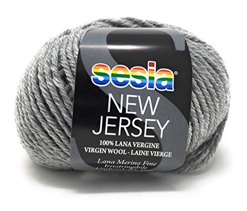 Sesia New Jersey-Garn, 50 g, 82 m, Nadelstärke 5-5,5, 100 % feine, einlaufende Merinowolle (0665 hellgrau) von Sesia