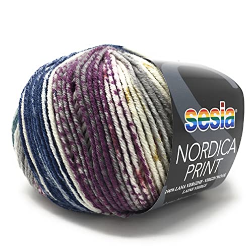 Sesia Nordica Print Garn 50 g Knäuel 125 m Nadeln 4-4,5 100% Merinowolle einlaufsicher (0320 petrol) von Sesia