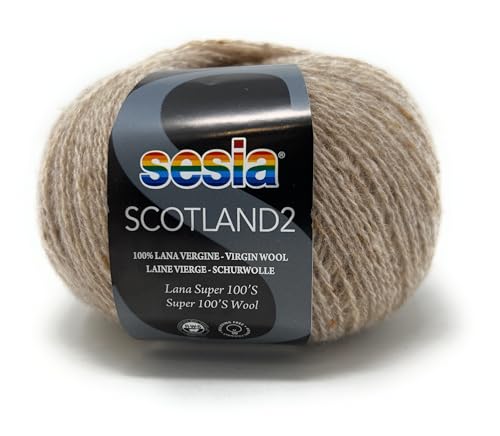 Sesia SCOTLAND Garn 2 Knäuel à 50 g 350 m aus reiner Schurwolle Super 100'S (0246 Sand) von Sesia