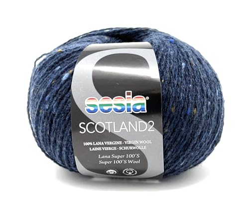 Sesia SCOTLAND Garn 2 Knäuel à 50 g 350 m aus reiner Schurwolle Super 100'S (0474 Bluette) von Sesia