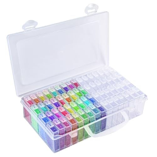 Sessleger Aufbewahrungsbox für Diamantmalerei, 64 Fächer, Aufbewahrungsbox für Rocailles, tragbar, Basteln, Nail Art, Behälter aus Kunststoff, multifunktional von Sessleger