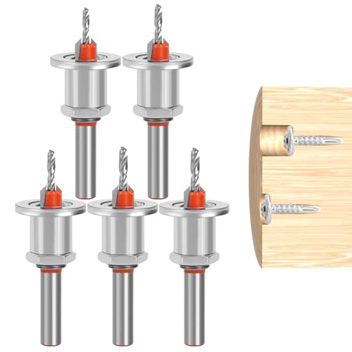 Setauoo Bohrer mit Senker,Senkbohrer-Set | 5 Stück hochpräzise Metall-Zimmermannswerkzeuge Bohrer für Holz - Mehrzweck-Holzbohrer-Set, Holzbearbeitungswerkzeuge für Holzdichteplatten von Setauoo